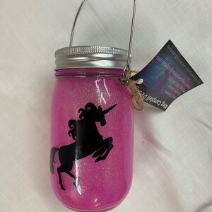 Pink Glitter Unicorn Mason Jar solar lamp